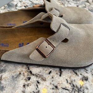 Birkenstock Light Gray Suede Slip-Ons